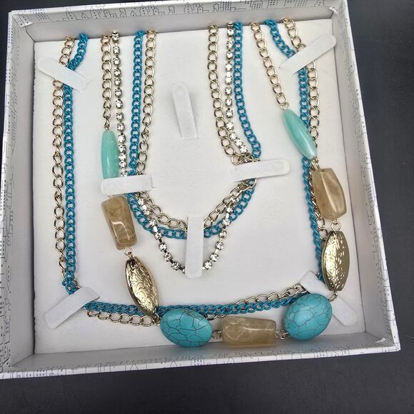 Skyline Collection Step Into Style Blue Gold Tone Layered Necklace In Box - Picture 3 of 8
